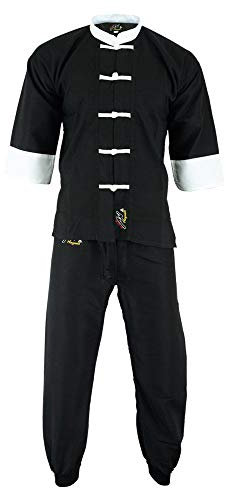 Playwell Elite Kung Fu Mikrofaser Ultra Licht Uniform Schwarz/Weiß : Kinder - Schwarz, 2/150cm