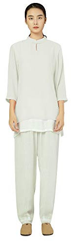 KSUA Frauen Tai Chi Anzug Chinesische Traditionelle Zen Meditation Uniform Kampfkunst Kleidung Kung Fu Morgen Übungen Kleidung, Weiß EU L/Etikett XL