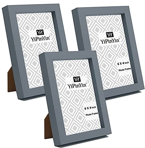 6 x 4 Inch Photo Frame Set of 3, Grey Boxed Garllery Picture Frames 4 x 6'' 3Pack With Safe Perspex Window for Tabletop or Wallmounted,Oxford Modern Thin Picture Frame 4 x 6 Inch