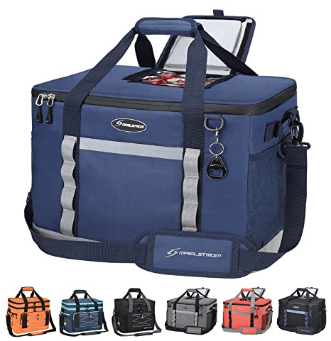 Maelstrom Collapsible Soft Cooler Bag,35/55/75 Cans Beach Cooler with Flip Top Lid, Ice Chest, Leakproof & Portable for Beach, Camping, Road Trips & Grocery Shopping (Blue, 75 Can)