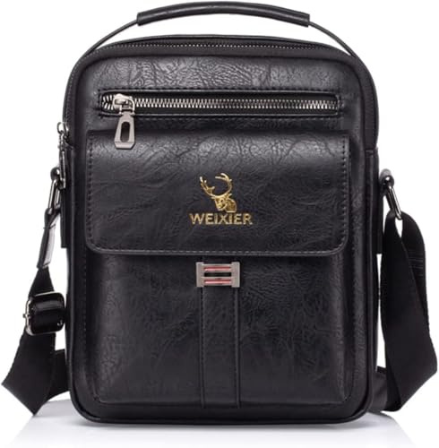 Bolsos para Hombre Bandolera de Viaje Mensajero piel Honda Vintage Impermeable Pequeña Bolsa Adecuado para Ocio, Festivales y Viajes.- Resistente al Agua (negro 1)
