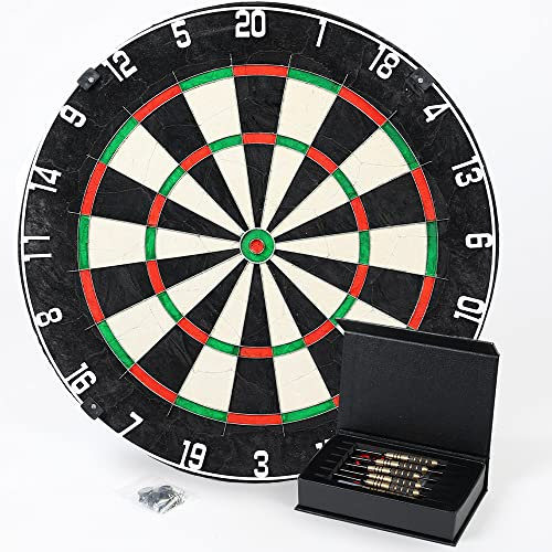 Sportisfaction Dartscheibe Set, Steeldart Scheibe aus Sisal mit 6 Pfeilen & Anspitzer und verstellbarem Nummernring für offizielle Dart-Vorgaben, hochwertiges Darts Set für Anfänger und Profis