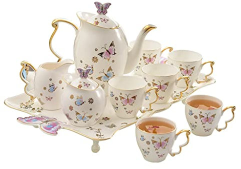 Butterfly English Afternoon Teapot Coffee Cup And Saucer Set Household Ceramic Coffee Set Tea Set (A As Shows)