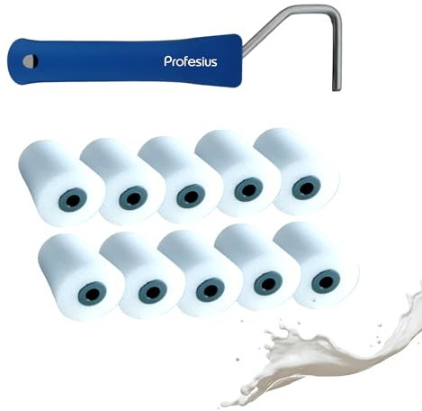 Profesius Lackierwalzen mit Steckbügel und Schaumwalzen - Farbroller für das Streichen von glatten Oberflächen und Arbeiten mit Lacken aller Art (10x 5cm Lackierwalzen + Steckbügel)