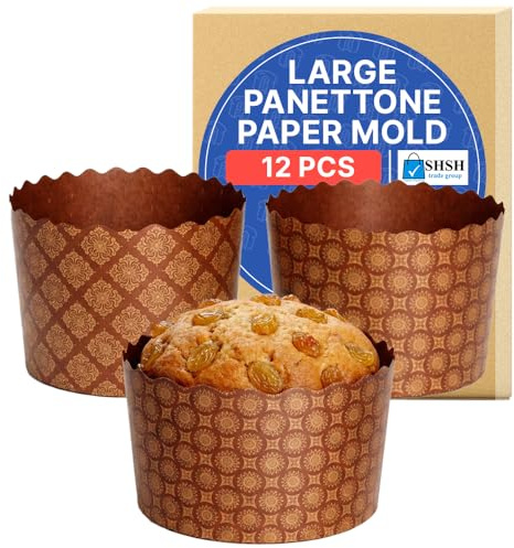 Panettone-Papierform, Standard, 425 ml, Braun, rund, antihaftbeschichtet, Panettone-Papier-Backformen, braunes Standard-Design, B 13 x H 8 cm, 12 Stück