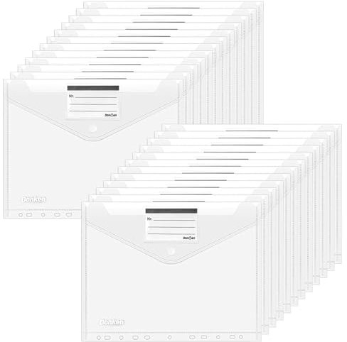 Dokumententasche A4, Dokumentenmappe Transparente A4 Mappen mit Druckknopf zum Abheften, Wasserdicht Sammelmappen für Schule Büro (24 Stück - Weißer Druckknopf)