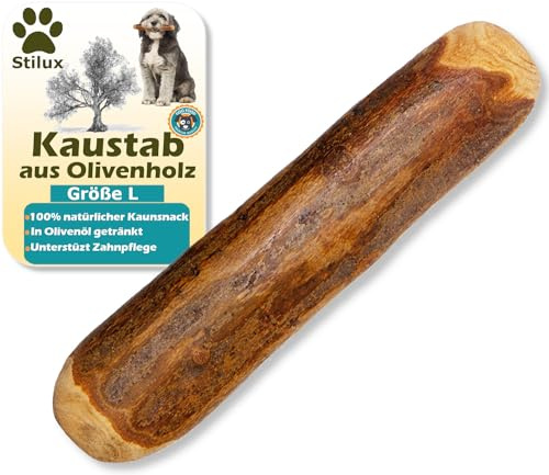 Stilux® Bâton à mâcher en Bois d'olivier pour Chiens,Taille L, Jouet d'occupation pour Chien jusqu'à 30Kg, Friandise Os en Bois 100% Naturel et Durable