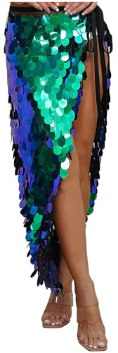 dPois dam paljetter kjol lång omlottkjol sexig maxikjol glitter sjöjungfru kjol magdans kjol party halloween kostym, Grön, L
