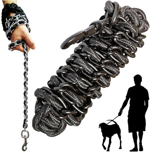 Dog lead Dog Leash Chain Metal Dog Rope Pet Collar Set Strong Heavy Duty Anti Bite 360 Hook for Medium and Large Dogs Training Walking (Black, X-Large)