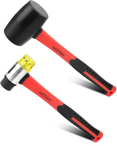 WOTAHI 2-Piece Hammer Set - 16 oz Rubber Mallet Hammer and 35 mm Double-Faced Soft Hammer with Solid Head and Soft Grip Fiberglass Handle,2 Piece Rubber Mallet Set