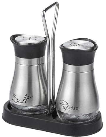 Saliera e Pepiera, 2 pezzi Set Sale e Pepe, 100 ml, Saliera in Vetro e Inox Spargispezie, Barattoli di Spezie Argento