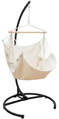 AMANKA Hängesessel mit Gestell Outdoor - 210cm Ständer mit XL Relaxsessel - Gartenschaukel für Erwachsene - Gartensessel Balkonmöbel Schaukelstuhl Swing Chair Garten-Hängesessel Balkon Schaukelsessel