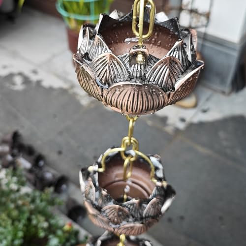 WDCDYQDH Exquisite Lotus Rain Chain, Antique Rain Gutter Chains Ornament, Decorative Metal Rain Chimes Rain Collector for Eaves Drainage (Size : 4m (13ft)) ()