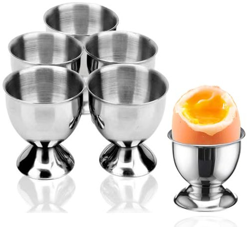 Stainless Steel Egg Cups, 6 Pieces Egg Cup Holders, Breakfast Tray Egg Cup Holder, Small Wine Glass Shape, Egg Holder Set, Use for Breakfast, Lunch Or Dinner, for Hard Soft Boiled Egg, Silver