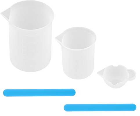 Dewocke Tasses à Mesurer en Silicone pour Résine, 250ml & 100ml, Tasse à Mélanger en Époxy, Bâtonnets à Mélanger, Verre Doseur Silicone pour Resine Epoxy, Bricolage Art - Facile à Nettoyer