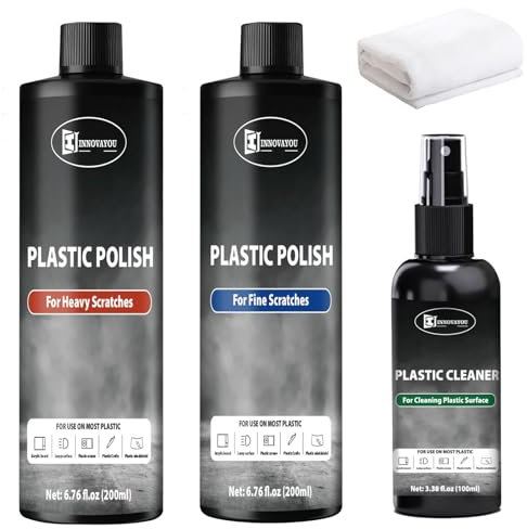 INNOVAYOU Plastic Polish Kit, Plastic Scratch Remover 14.1oz and Cleaner 3.52oz, Polish Removes Scratches & Scuffs, Ultra Fine Scratch Remover for Acrylic Surfaces