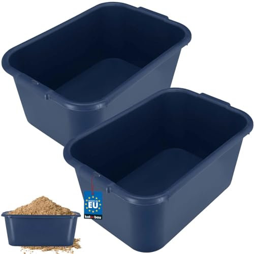 KOTARBAU® Juego de 2 cubos rectangulares para mortero, 45 L, color azul oscuro, de plástico, para mortero, para alimentos, cubo de construcción, cubo de mortero, barril de comedor, cubo de albañilería