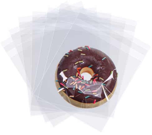ROSPAKTEK 200Pcs 5 x 5Inch Clear Cellophane Single Donut Bags Individual Cookies Bags Macaron Bag Packaging Bakery Treat Bag for Soap Chocolate Truffle Ore Wedding Shower Birthday Party Favors