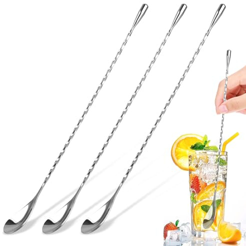 3 cucchiai da bar da cocktail, cucchiaio da bar con manico lungo 30,5 cm (argento)