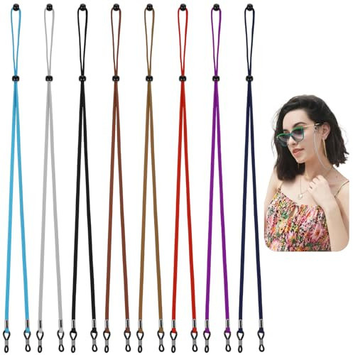JIYIN Lot de 8 sangles de lunettes réglables en cuir pour lunettes de vue autour du cou pour homme et femme