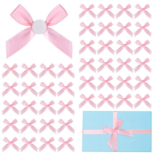 120 fiocchi di raso autoadesivi rosa, 5 x 4,5 cm, piccoli fiocchi regalo, mini nastri di raso per battesimo, compleanno, matrimonio, confezione regalo