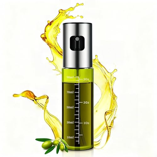 Eavkoar Cooking Oil Spray Bottle, Olive Oil and Avocado Oil Spray Bottle, 100ml Olive Oil Spray Bottle, Kitchen Tools, Air Fryer, Salad, Frying, Grilling (light-blocking glass)-Silver