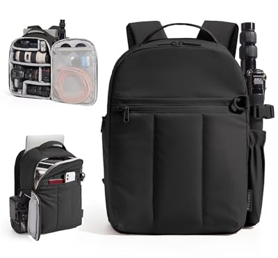 bagsmart Kameraryggsäck, DSLR SLR, lämplig för 13,3 tums bärbar dator, vattentät fotoryggsäck, Svart, 13.3 pollici
