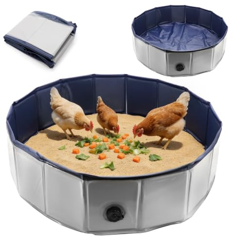Hundpool, badkar kycklingsandbad, hundpool vikbar av reptåligt PVC-material, 80 × 20 cm dammbad, kycklingdammbad med 4 markankare, lämplig för alla små djur, grå