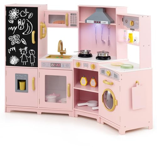 Maxmass Kids Corner Kitchen Large Children Play Kitchen (Pink)