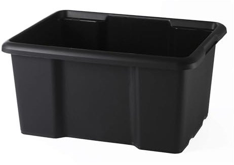 SUNDIS Bac de rangement 30L en plastique recyclé noir, L.46,5xl.36,5x H23cm, empilable et superposable, multiusage, idéal pour l’atelier, le bricolage ou le transport
