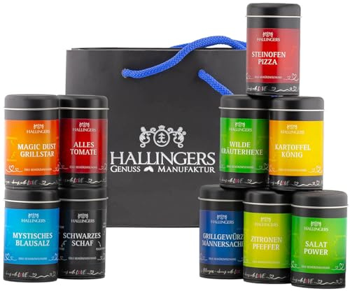 Hallingers Genuss Manufaktur Großes Gourmet Gewürze Geschenkset mit 10 Gewürzen