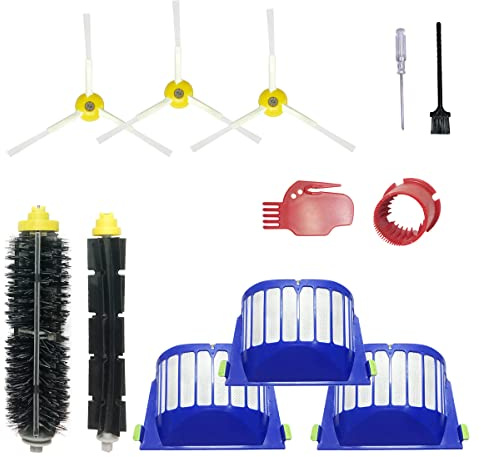SENNII Accesorios para aspiradora iRobot Roomba serie 600 y 500, 3 filtros, 3 cepillos laterales, 1 cepillo de cerdas