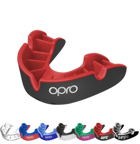 OPRO Silver Level Erwachsene und Kinder Sport Mundschutz mit Etui, Mundschutz mit revolutionärer Anpassungstechnologie für Hockey, Lacrosse, Rugby, MMA, Boxen und BJJ (Schwarz/Rot, Erwachsene)