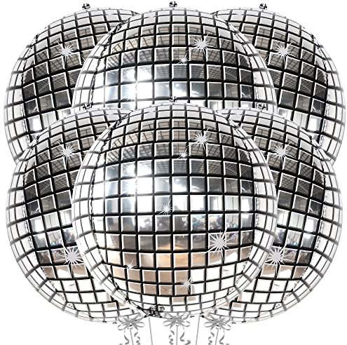 KatchOn, Big Silver Disco Ball Balloons - Pack of 6, Disco Party Decorations | 4D Sphere Silver Balloons for Bachelorette Party Decor