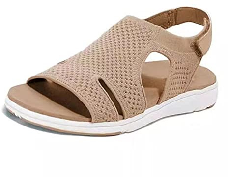 Sandali Aperti Donna Comfort Naturale, Sandali Estivi Donna con Zeppa Ortopedici, Slip-On Ultra Leggere Sandali da Donna Elasticizzati con Bocca di Pesce, Mesh Morbida Scarpe (Size:38EU,Color:beige)
