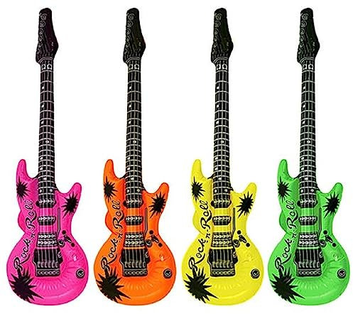 Neon Inflatable Guitar 1pk 55cm, Blow Up Toys Fancy Dress Accessories, Hen Parties, Pool Parties, Photo Booth, Party Bag Fillers, Fun for Everyone, Reusable (Neon Inflatable Guitar 55cm, 1)