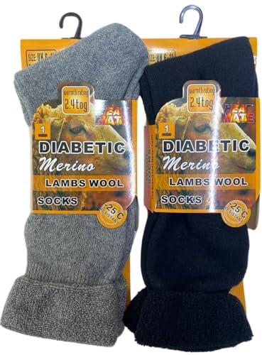 ZRWASKA Men's Diabetic Merino Wool Socks Extra Warm Thermal Sock 2.4 TOG UK Size 6-11Wol Blend, Hiking, Walking, Outdoor Winter 2 Pairs Sox