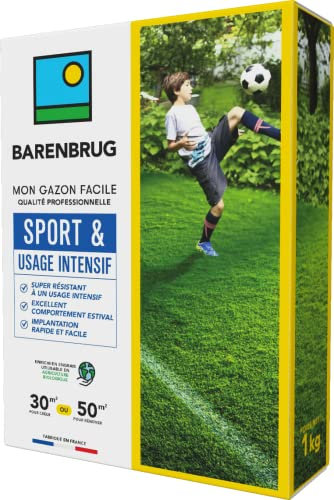 BARENBRUG - Gazon Sport & Usage intensif - Super Résistant - Excellent Comportement Estival - Implantation Rapide et Facile - Engrais Compatible Agriculture Biologique - Fabriqué en France - 1KG