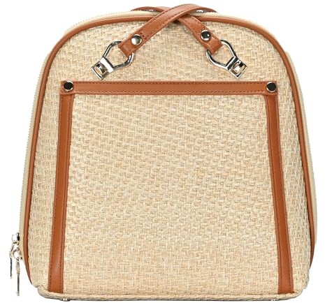 MMS Brands Miztique The Daisy Bamboo Straw Convertible Backpack Purse for Women (Tan) | Bamboo Straw Shoulder Strap Bag or Convertible Backpack | 10.5in x 4in x 11.5in |