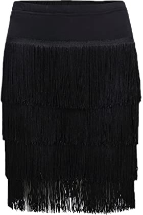YM YOUMU Falda de Baile con 4 Niveles y Borlas para Mujer, Falda de Baile Latina de Salón Salsa con Franja, Falda de Práctica de Baile, Large