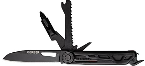 Gerber Taschenmesser mit 8 Funktionen, Multitool mit glatter Klinge, Schraubendreher mit Wechselbit, ArmBar Trade, Schwarz/Orange, Edelstahl/Aluminium, 1064408