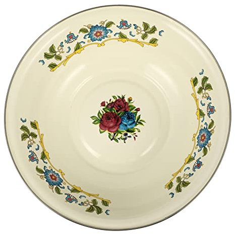 BESTonZON Bassin Émaillé Rétro Vintage Blanc Ronde Bol à Mélanger Pâte Fruits Salade Soupe Dessert 30x30cm Émail Durable Résistant à la Rayure et à la Rouille