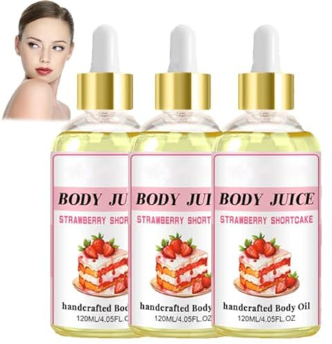 Körpersaftöl Emily Erdbeer, feuchtigkeitsspendendes Körperöl, Körpersaftöl mit Erdbeergeschmack, entspannende Muskeln für Männer und Frauen, Massageöl, reduziert trockene Haut