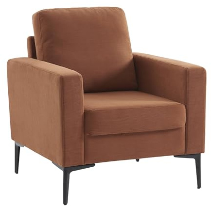 sweeek - Fauteuil en Velours côtelé Terracotta - Bjorn - Canapé 1 Place Fixe Droit Pieds métal