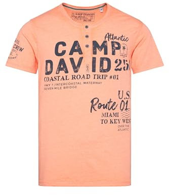 Camp David Herren Henley-Shirt mit Logo Prints Sunshine Orange M
