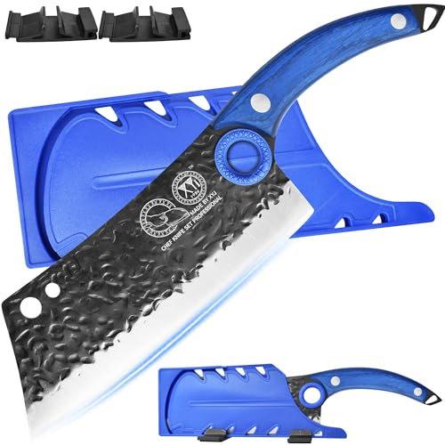 XYJ 7,5 pollici mannaia di carne, coltello per verdure, coltello da cucina forgiato a mano con foro per le dita, lama in acciaio ad alto tenore di carbonio, taglio della carne, Tang pieno