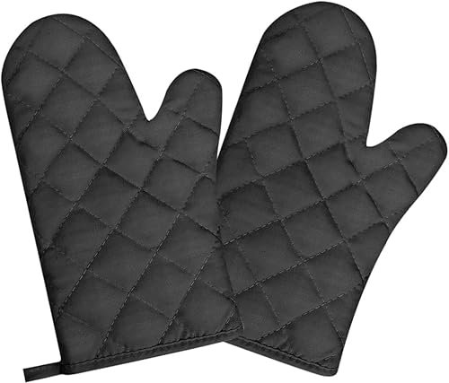 2 Stück Hitzebeständige Ofenhandschuhe Schwarz, Topflappen Set für Kochen, Backen und Grillen, 220°C Anti-Rutsch Kochhandschuhe