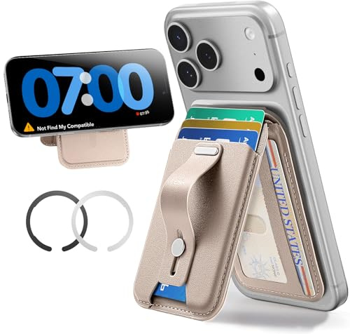 ESR Aura for MagSafe Wallet Stand with Grip, RFID Blocking, MagSafe Ring Included, 5 Card Holder Magnetic Wallet for iPhone 17e/17/16/15/14/13/12 (Not for 13/12 Mini), Selected Samsung,Desert Titanium