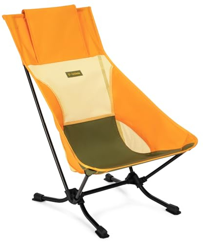 Helinox Beach Chair Lightweight, Lower-Profile, Compact, Collapsible Camping Chair, Flame Multiblock, with Pockets
