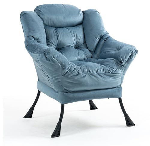 TIANSHU Poltrona Relax in velluto Poltrone per il soggiorno, Poltrona con supporto per il collo Poltrona Lettura Gambe in metallo Poltrona Camera da letto Poltrona imbottita (azzurro)
